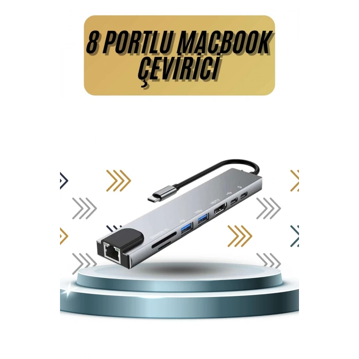 Nevamel 8 Portlu Macbook Çevirici Type C Hub  SD TF USB Çoğaltıcı Ethernet