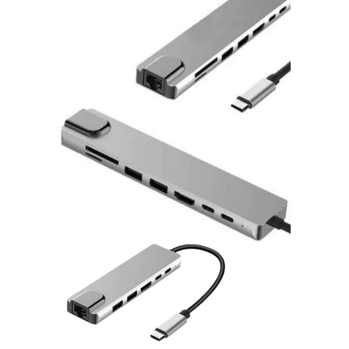 Nevamel 8 Portlu Macbook Çevirici Type C Hub  SD TF USB Çoğaltıcı Ethernet
