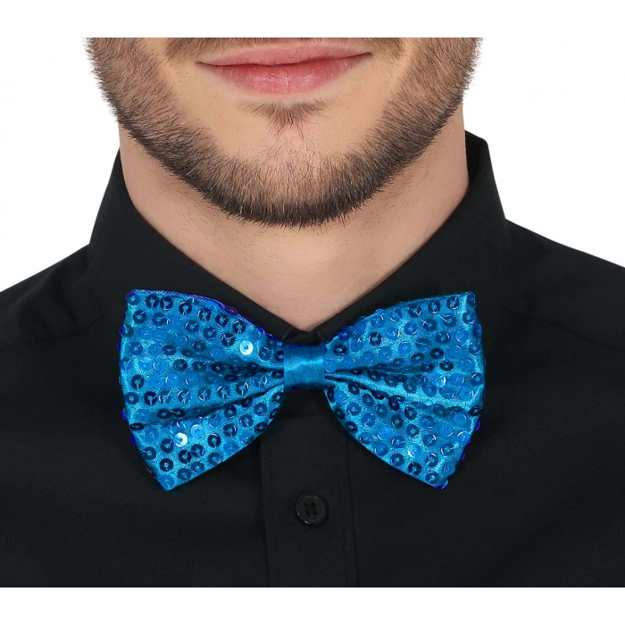 Nevamel Açık Mavi Turkuaz Payetli Pullu Papyon