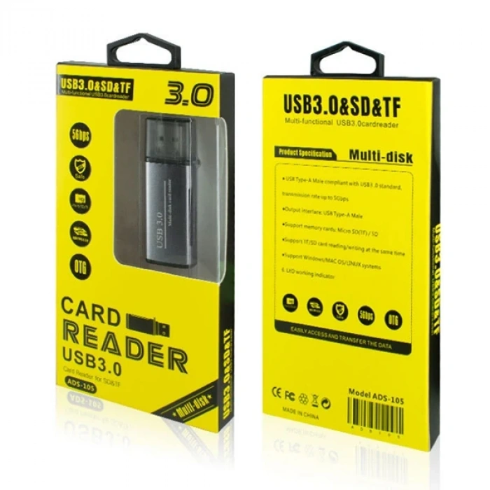 Nevamel ADS-105 USB 3.0 Hızlı Card Reader SD/TF Hafıza Kart Okuyucu-(5775)