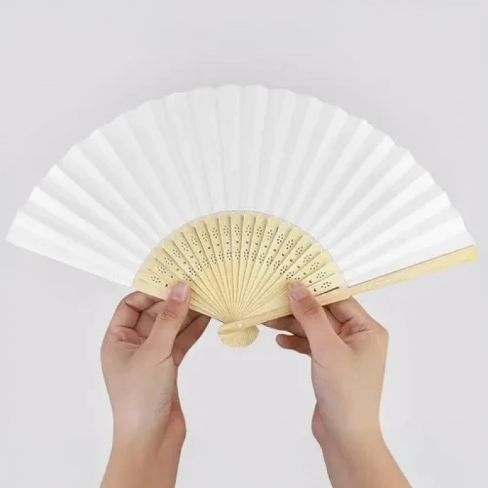 Nevamel Ahşap Beyaz Kağıt Yelpaze