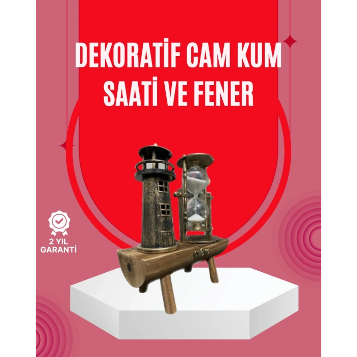 Nevamel Ahşap Gövdeli Deniz Feneri Formlu Kum Saati – 15x20 cm Masa Dekoru