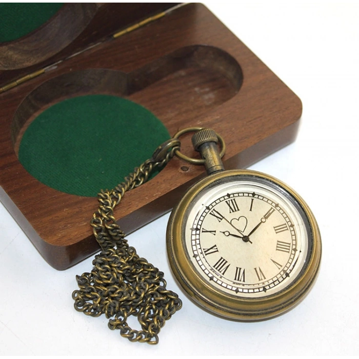 Nevamel Ahşap Kutulu Pirinç Köstekli Saat Model 5