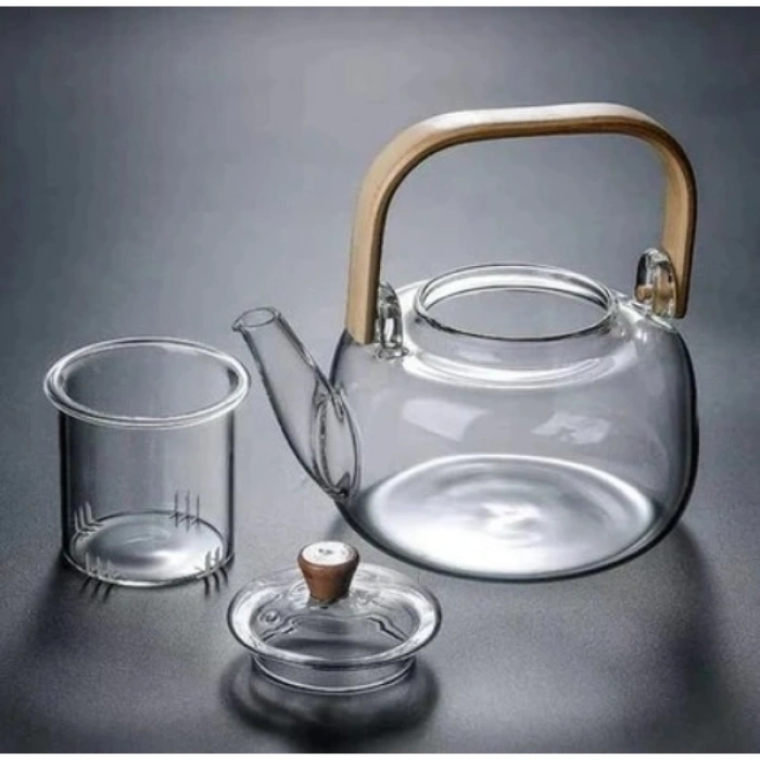 Nevamel Ahşap Saplı Cam Filtreli Demlik