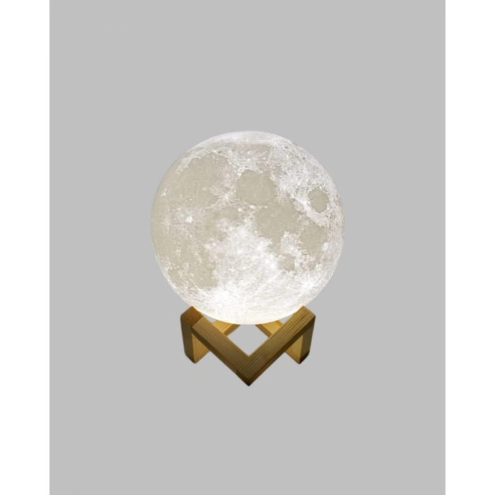 Nevamel® Ahşap Standlı 3D Baskı Ay Lambası 16 Renkli ve Şarjlı Uzaktan Kumandalı