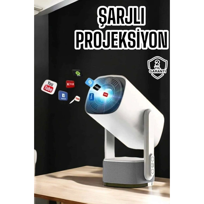 Nevamel Akıllı Projeksiyon Powerbankli Taşınabilir Sinema Projektörü 4k HD Kaliteli