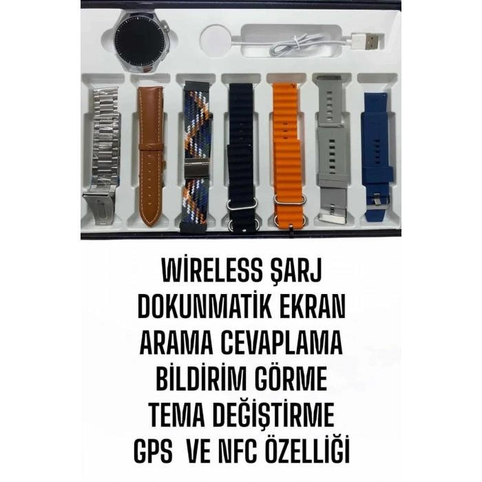 Nevamel® Akıllı Saat 7 Kordonlu Yeni Nesil Arama Cevaplayan Çok Fonksiyonlu