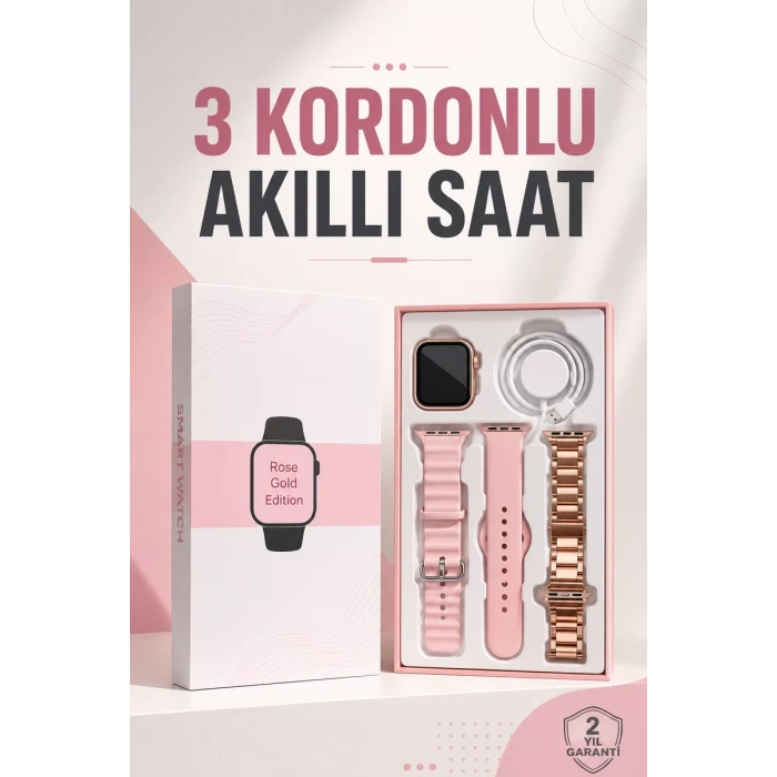 Nevamel® Akıllı Saat Amoled Ekran 3 Kordonlu Aksesuar Hediyeli Sesli Görüşme