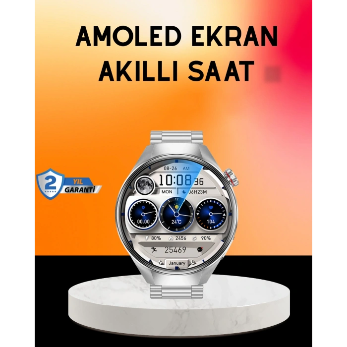 Nevamel® Akıllı Saat AMOLED Ekran Bluetooth Aramalı – Nabız Uyku ve Spor Takipli
