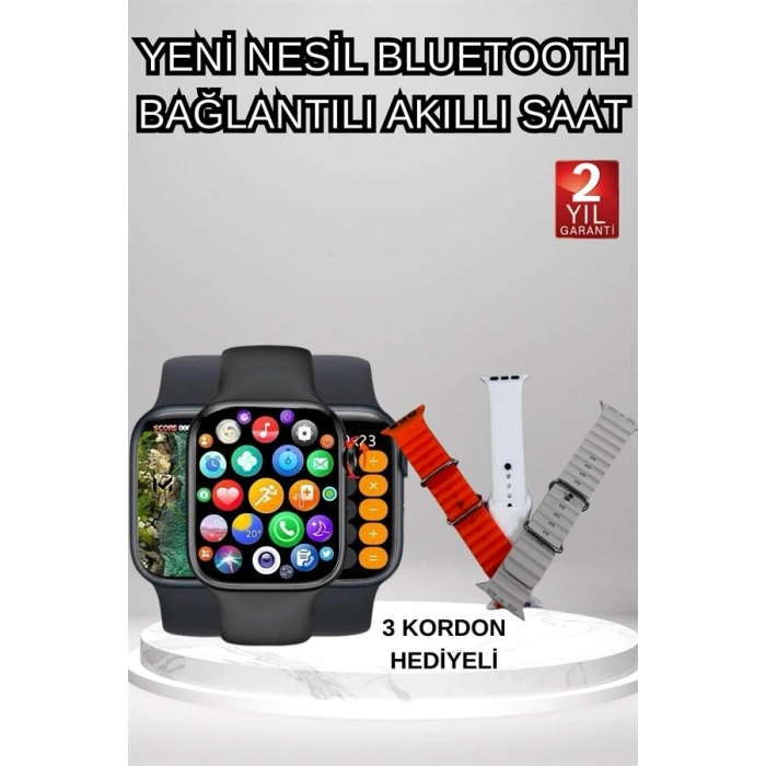 Nevamel Akıllı Saat Arama Görüşme Bildirim Görme Uyku ve Sağlık Takibi Nabız Ölçer 3 Kordon Hediyeli