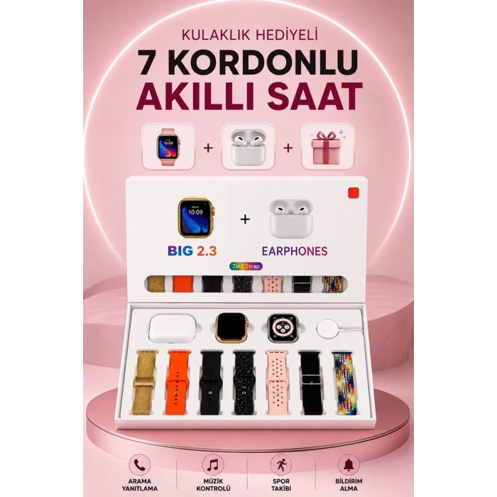 Nevamel® Akıllı Saat Bluetooth Kulaklık Hediyeli Bildirim Görme Sesli Görüşme Çoklu Kordon