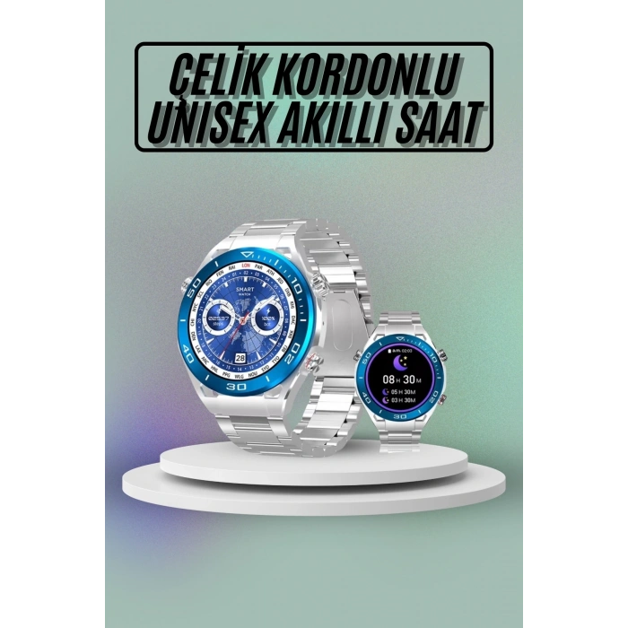 Nevamel Akıllı Saat Çelik Kordonlu Amoled Ekran Android ve İOS Uyumlu Çağrı Cevaplayabilen