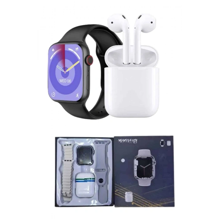 Nevamel Akıllı Saat Gümüş Kasa Bluetooth Kulaklık Hediyeli Çok Fonksiyonlu İkili Set