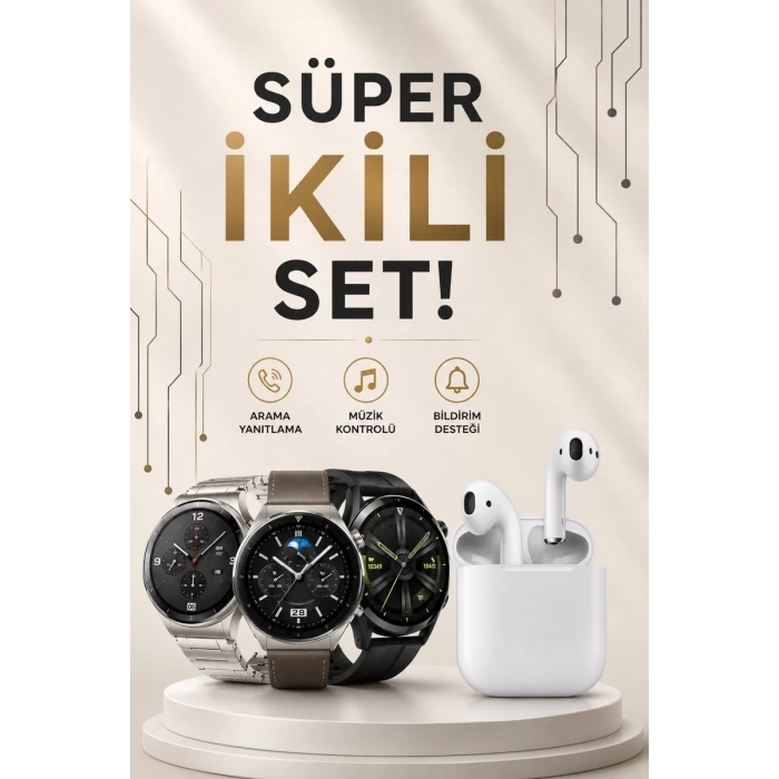 Nevamel® Akıllı Saat ve Kulaklık Seti Dokunmatik Ekran 5.0 Bluetooth Bağlantılı Sesli Görüşme