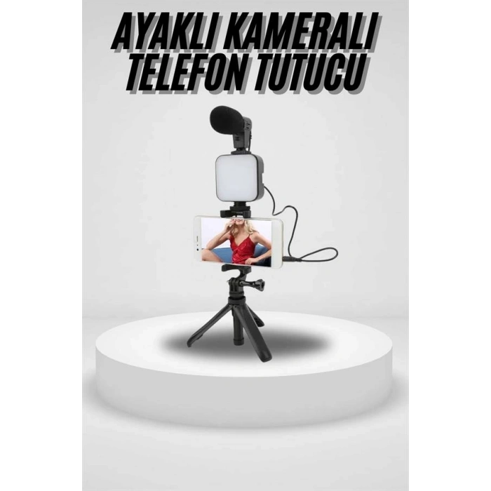 Nevamel Akıllı Telefon Vlog Kiti Tripod Mini Mikrofonlu Telefon Tutucu