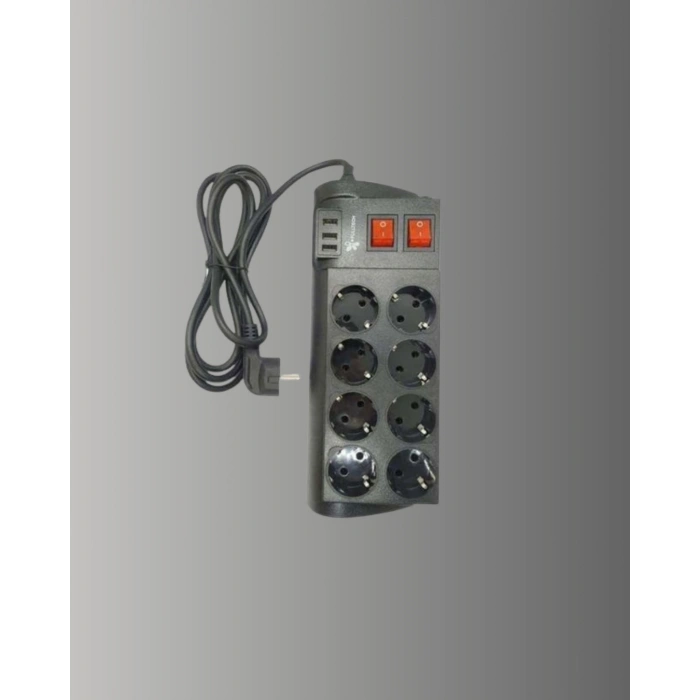 Nevamel® Akım Korumalı 8’li Priz 3 USB’li Uzatma Kablosu Isıya Dayanıklı 2 Metre