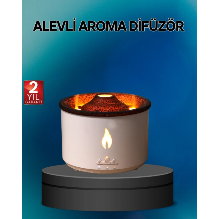 Nevamel® Alev Efektli Buhar Makinesi – Aromaterapi Nemlendirme ve Işık Modlu Tasarım