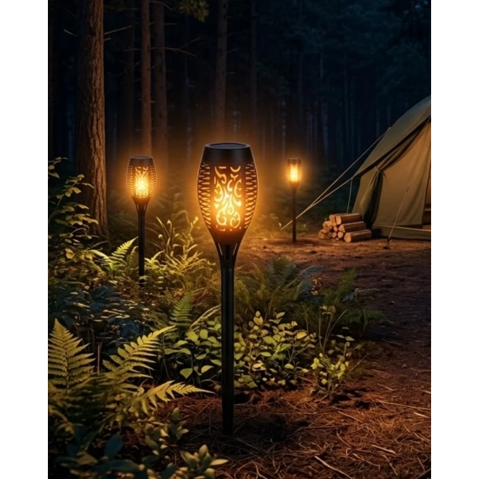 Nevamel® Alev Efektli Solar Bahçe Lambası Su Geçirmez Sensörlü LED Dış Mekan Aydınlatma