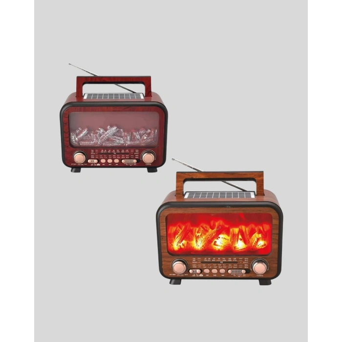 Nevamel® Alev Işığı Efektli Solar Bluetooth Hoparlör Radyo Destekli Taşınabilir Model