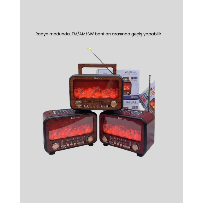 Nevamel® Alev Işığı Efektli Solar Bluetooth Hoparlör Radyo Destekli Taşınabilir Model