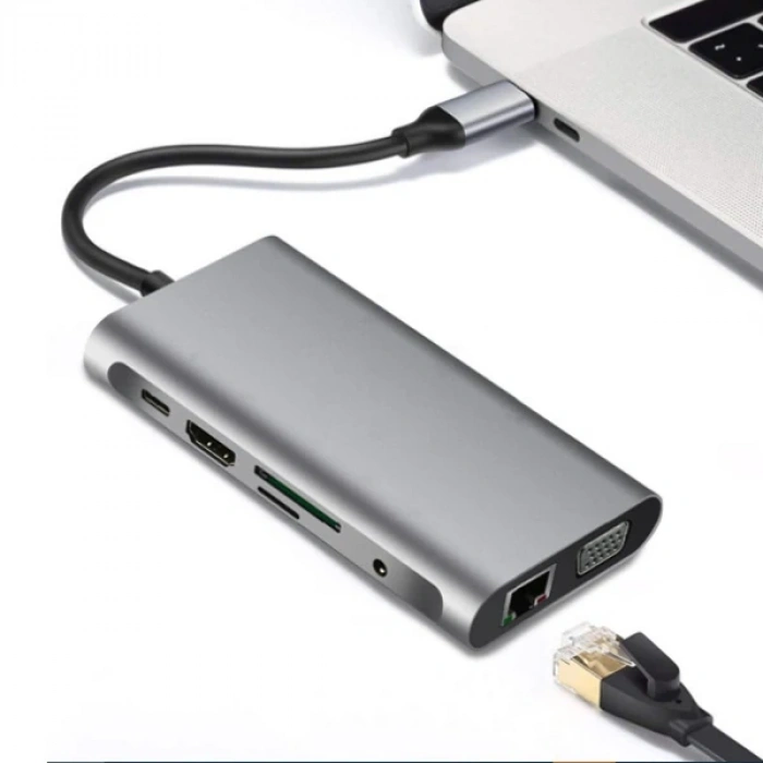Nevamel ALLY 10 İN 1 HDMI VGA RJ45 PD USB 3.0 HUB Adaptör Çoklayıcı-(5775)