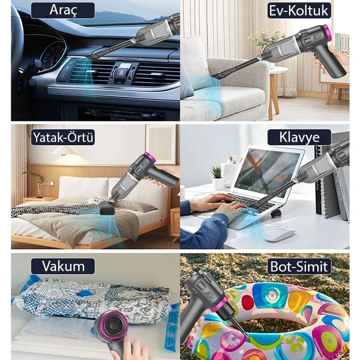 Nevamel ALLY 14000pa Güçlü Portatif 2 Kademeli Tasinabilir Vakumlu Kablosuz Üflemeli Mini Araç Süpürgesi SW-103-(5775)