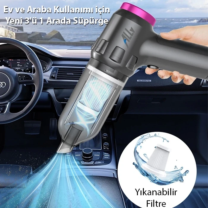 Nevamel ALLY 14000pa Güçlü Portatif 2 Kademeli Tasinabilir Vakumlu Kablosuz Üflemeli Mini Araç Süpürgesi SW-103-(5775)