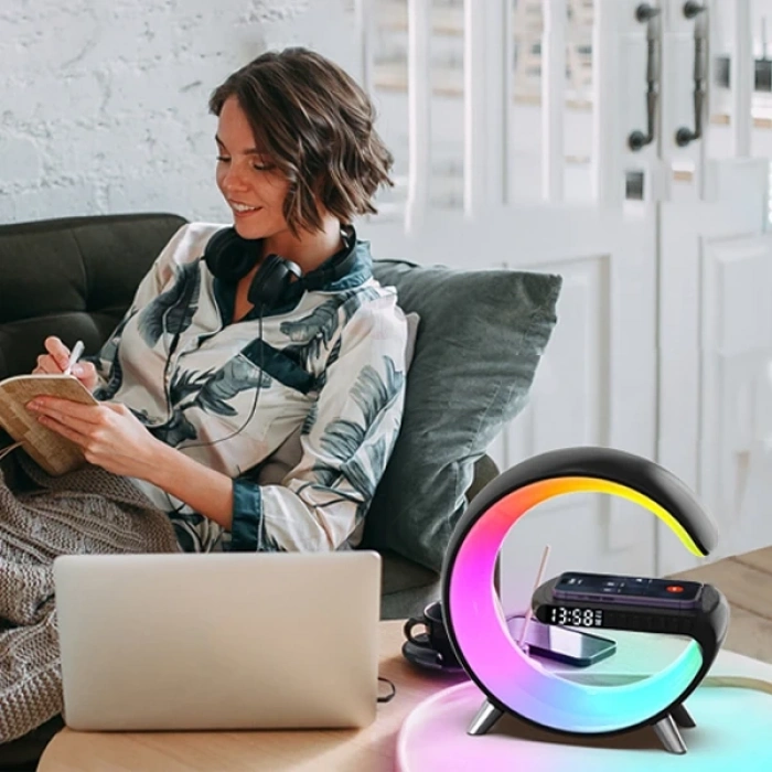 Nevamel Ally 15W Kablosuz Şarj Standlı Bluetooth hoparlör RGB Gece Lambası-(5775)