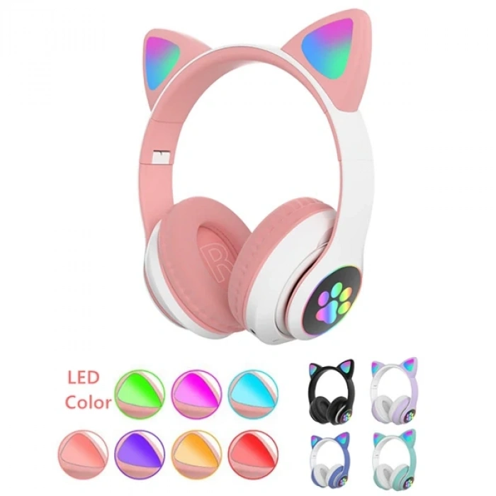 Nevamel® ALLY 23M Kedi Kulak Kulaküstü Bluetooth 5.0 Kablosuz Kulaklık Led Işıklı-(5775)