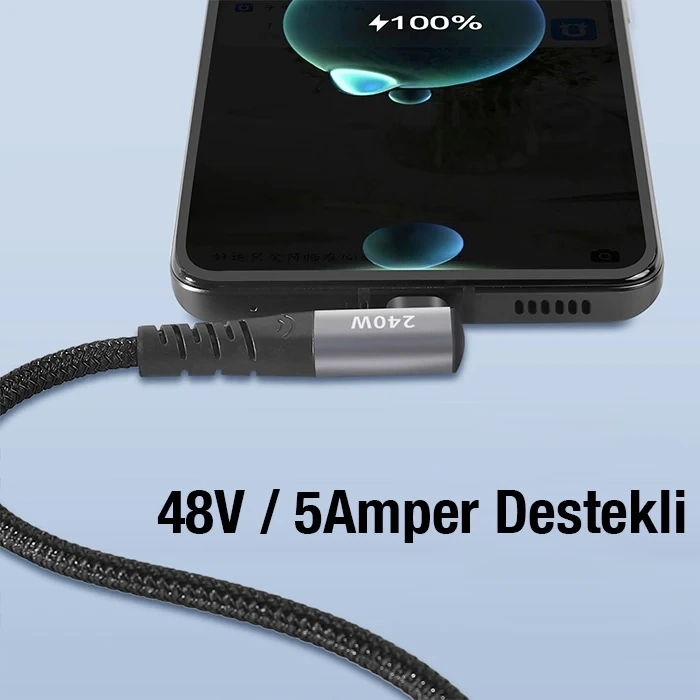 Nevamel ALLY 240W Type-C To Type-C Yatay Laptop-Telefon Hızlı Data ve Şarj Kablosu-(5775)
