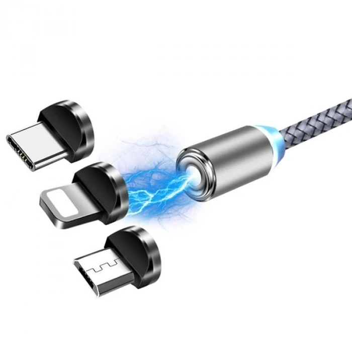 Nevamel ALLY 2M Magnetic-Miknatisli Usb Sarj Kablosu 3 Baslik(iPhone+Type-C+Micro-(5775)