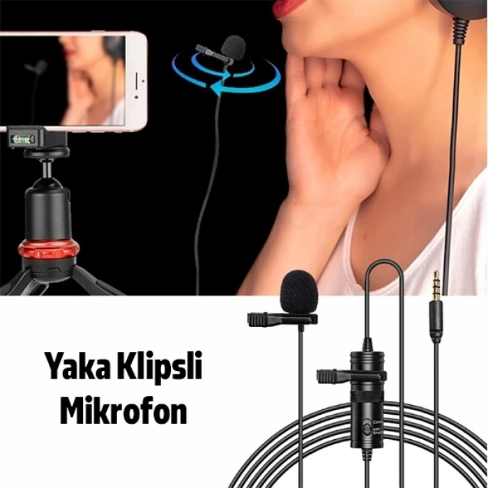 Nevamel ALLY 3.5MM Universal Lavalier Kablolu Yaka Mikrofonu 6 Metre-(5775)