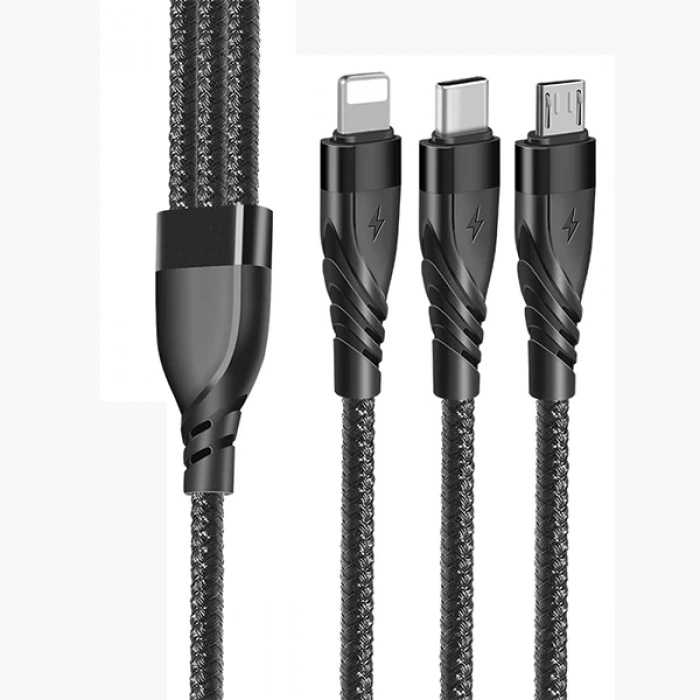 Nevamel ALLY 3in1 Type-C + USB To Lightning + Type-c + Micro Usb Şarj ve Data Kablosu-(5775)