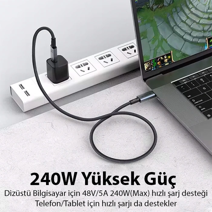 Nevamel ALLY 40Gbps 240W Type-C 8K Görüntü ve Hızlı Data Şarj Kablosu-(5775)