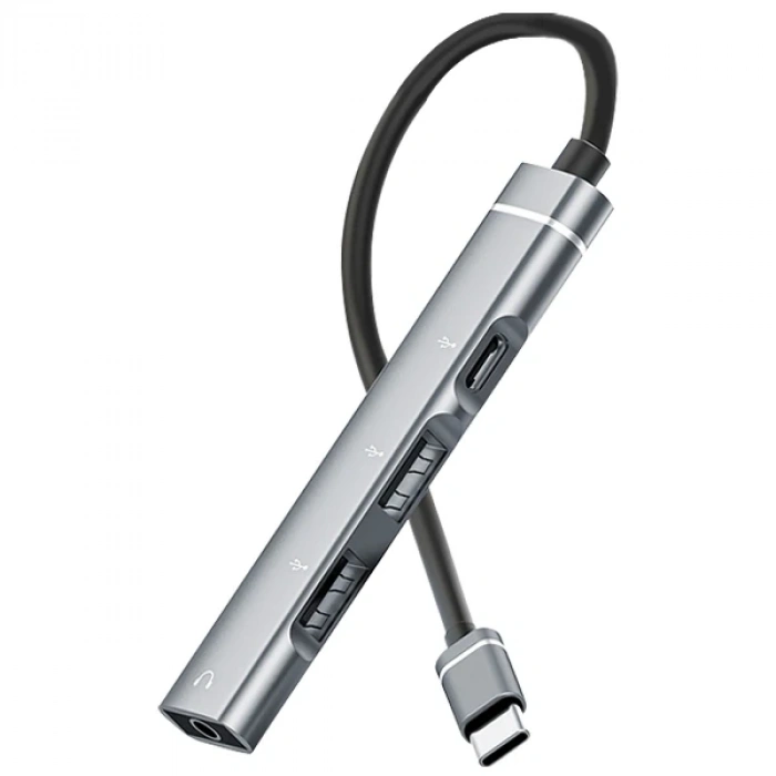 Nevamel ALLY 4in1 Type-C+3.5mm+USB Girişli Çoğaltıcı Adaptör Çevirici Hub-(5775)