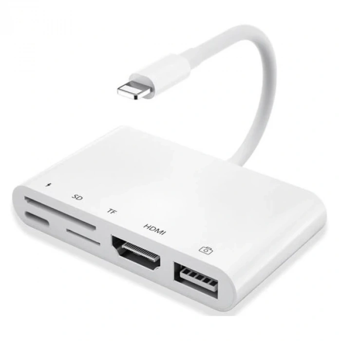 Nevamel Ally 5in1 Lightning HDMI Dijital Av Adaptör+ Otg USB Hub Kamera TF SD Okuyucu-(5775)