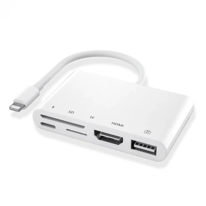 Nevamel Ally 5in1 Lightning HDMI Dijital Av Adaptör+ Otg USB Hub Kamera TF SD Okuyucu-(5775)