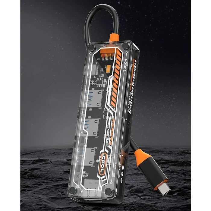 Nevamel ALLY 5in1 Type-c To USB3.0 + USB2.0 + Type-c PD 100W + HDMI + Ethernet Çoğaltıcı Transparan Hub-(5775)