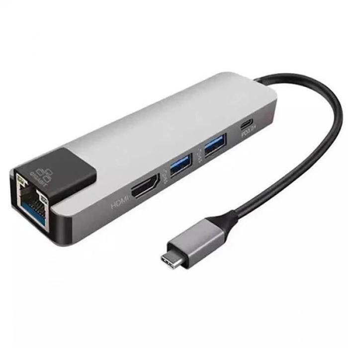 Nevamel ALLY 5İN1  USB 3.1 Type C To HDMI 2xusb 3.0 RJ45 Ethernet Dönüştürücü Adaptör-(5775)