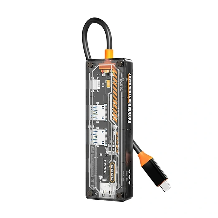 Nevamel ALLY 6in1 Type-c To USB3.0 + USB2.0 + Type-c PD 100W + SD + TF + HDMI  Çoğaltıcı Transparan Hub-(5775)