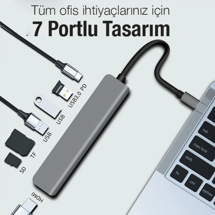 Nevamel Ally 7in1 USB 3.1 HDMI 4K 30HZ 2K 1080P Type-C HUB Adaptör Dönüştürücü-(5775)
