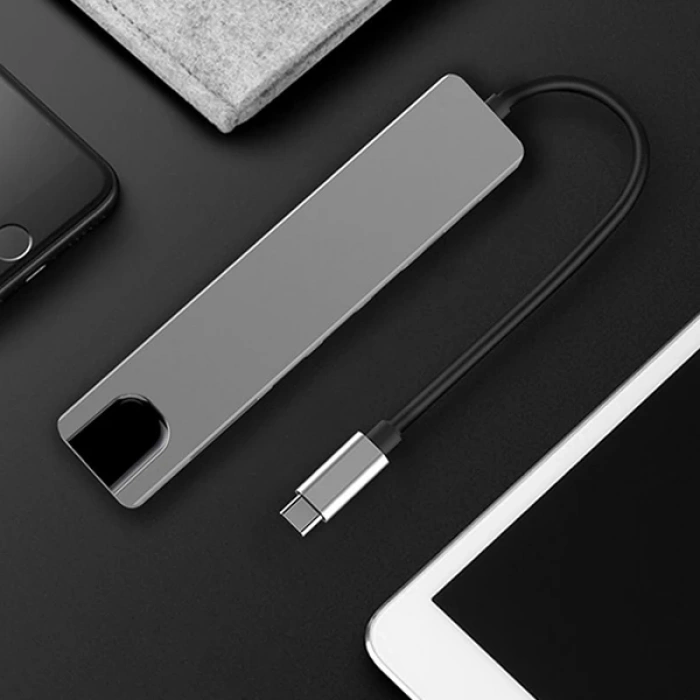 Nevamel Ally 8 Port Usb 8in1 3.0 Type-C Hdmi 3XUSB+2 PD) RJ45 Hub Adaptör Çoklayıcı TF SD Kart-(5775)