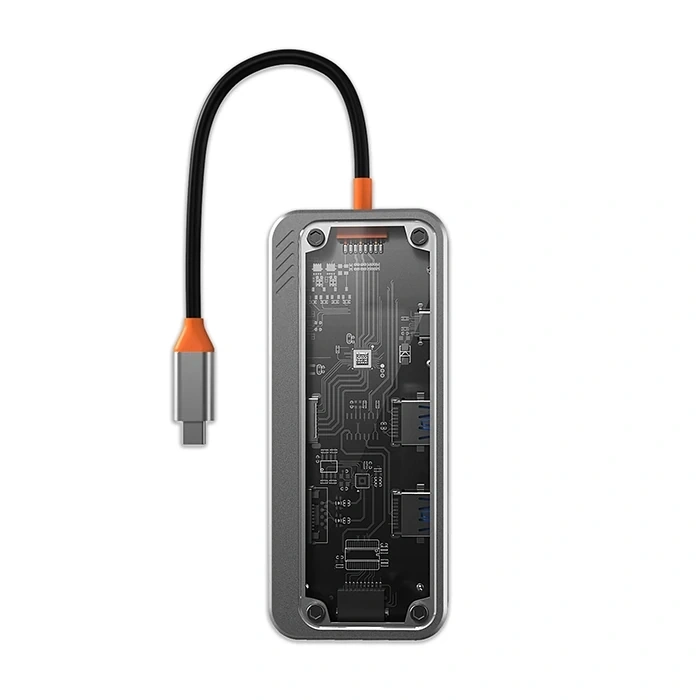 Nevamel ALLY 8in1 Type-c To USB3.0 + USB2.0 + Type-c + PD + HDMI + SD + TF + Ethernet Çoğaltıcı Transparan H-(5775)