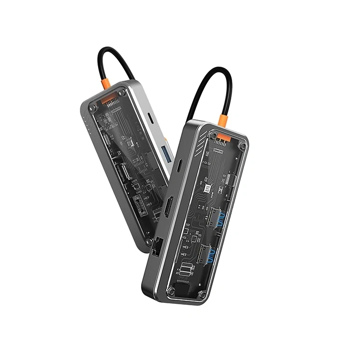 Nevamel ALLY 8in1 Type-c To USB3.0 + USB2.0 + Type-c + PD + HDMI + SD + TF + Ethernet Çoğaltıcı Transparan H-(5775)