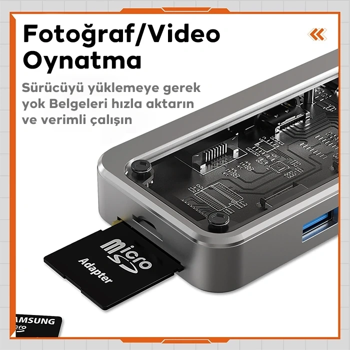 Nevamel ALLY 8in1 Type-c To USB3.0 + USB2.0 + Type-c + PD + HDMI + SD + TF + Ethernet Çoğaltıcı Transparan H-(5775)