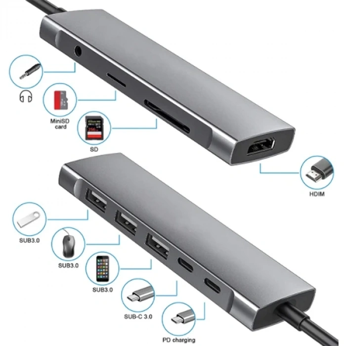 Nevamel ALLY  9 İn1 Type C Hub 4k 30hz Hdmi Usb 3.0SdPD Adaptör-(5775)