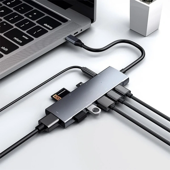 Nevamel ALLY  9 İn1 Type C Hub 4k 30hz Hdmi Usb 3.0SdPD Adaptör-(5775)