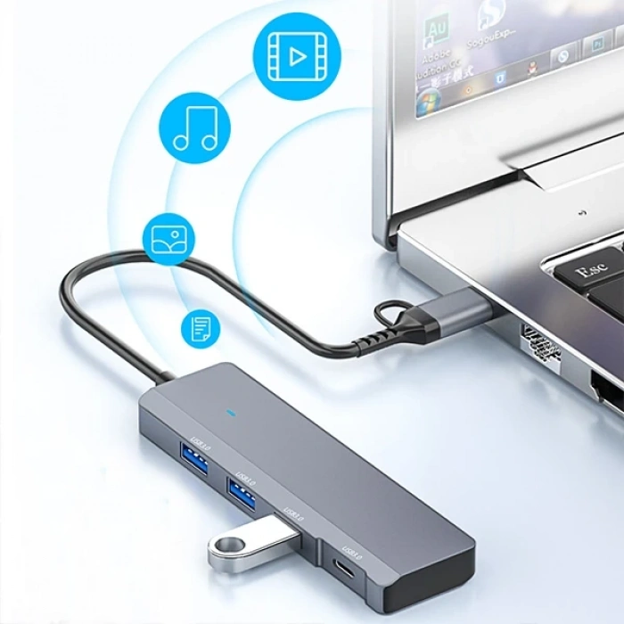 Nevamel ALLY ADS-309D 4 Portlu USB+Type-C USB 3.0 Çoklayıcı Data HUB Adaptör-(5775)