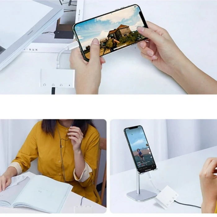 Nevamel ALLY Andriod Usb Type C 4in1 Otg Ses Adaptörü Çift DC 3.5MM Jack-(5775)