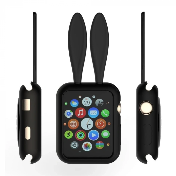 Nevamel Ally Apple Watch 1-2-3-4 42mm Tavşan Figürü Silikon Kılıf-(5775)